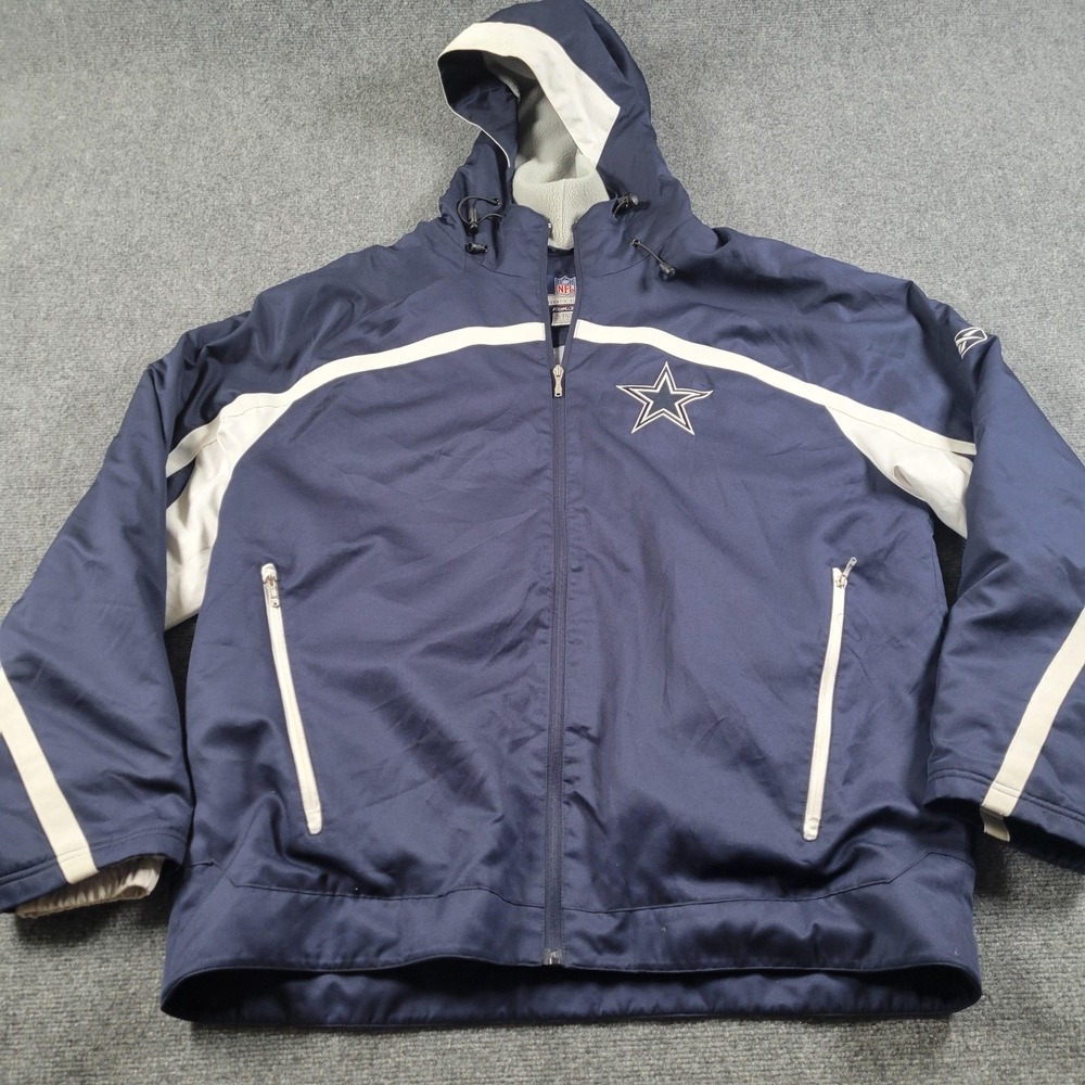 Dallas Cowboys Sideline‎ Jacket Mens XL Blue White NFL Football Hooded Reebok